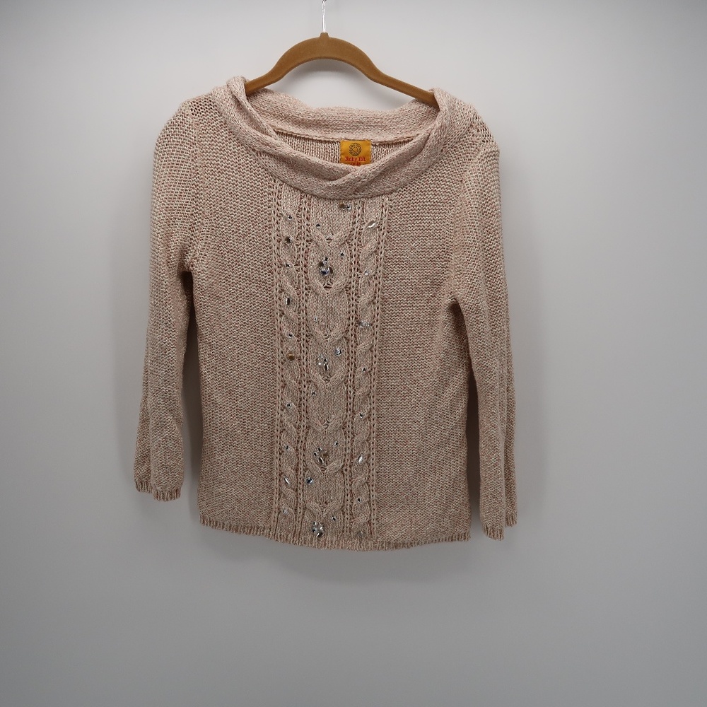 Ruby Rd.Beaded 3/4 Sleeves Knit Cropped Tank Top